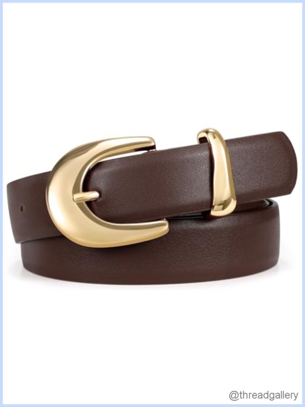 Women PU Leather Skinny Belt with Gold Buckle
